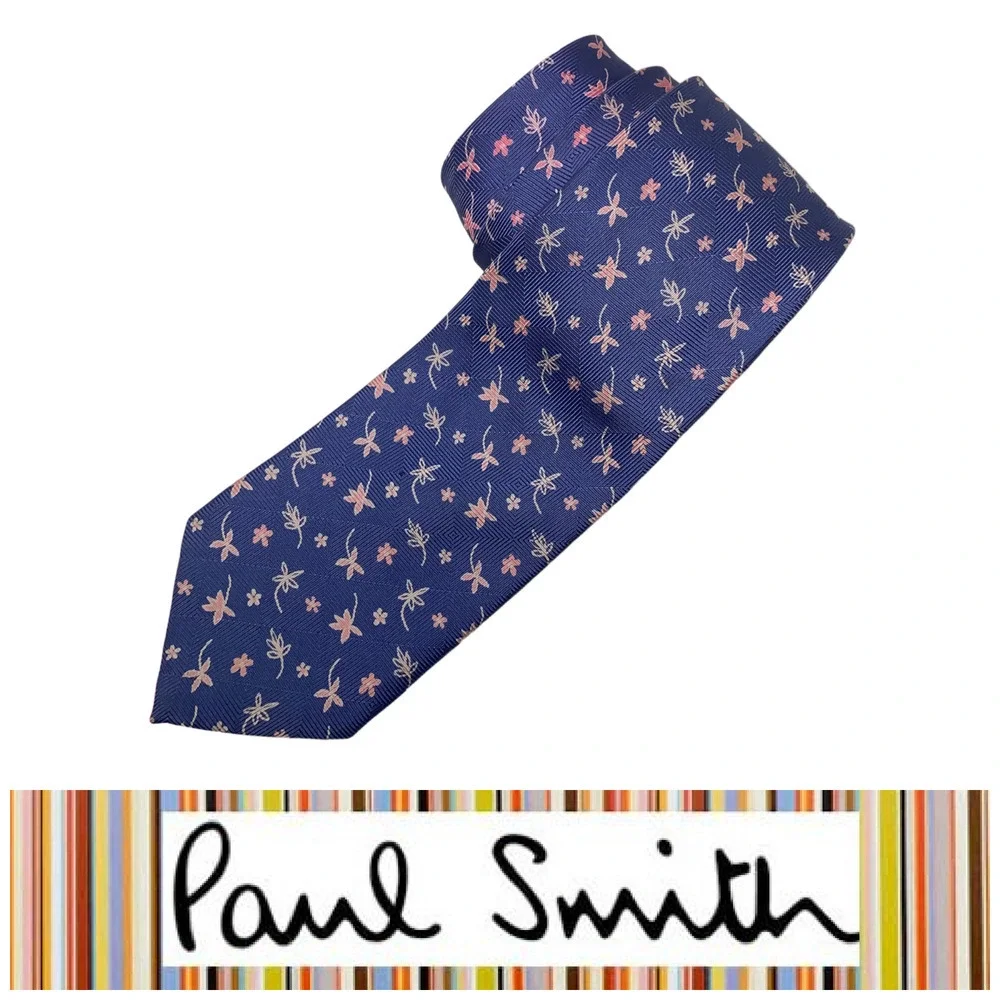Vintage Y2K Paul Smith Blue Pink Tiny Mod Floral Neck Tie Necktie 100% Silk